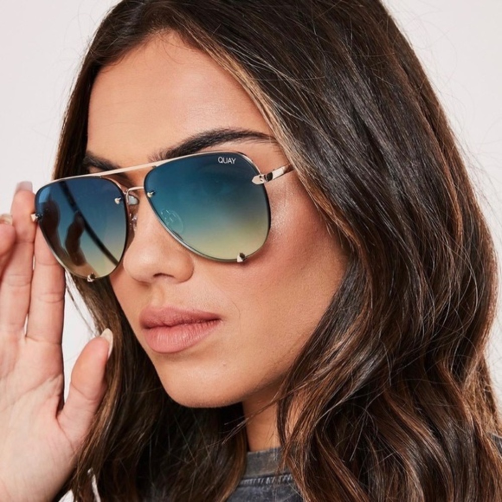 Quay high key mini rimless 126 sunglasses sunshades blue/gold